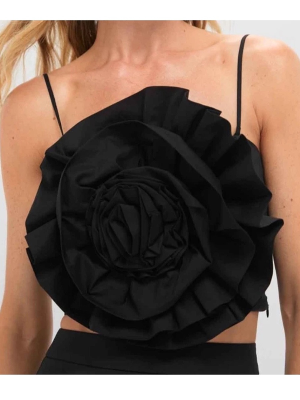 Hyacinth House Black Rosie Strapless Top XXL Floral Maximalist Statement Cropped
